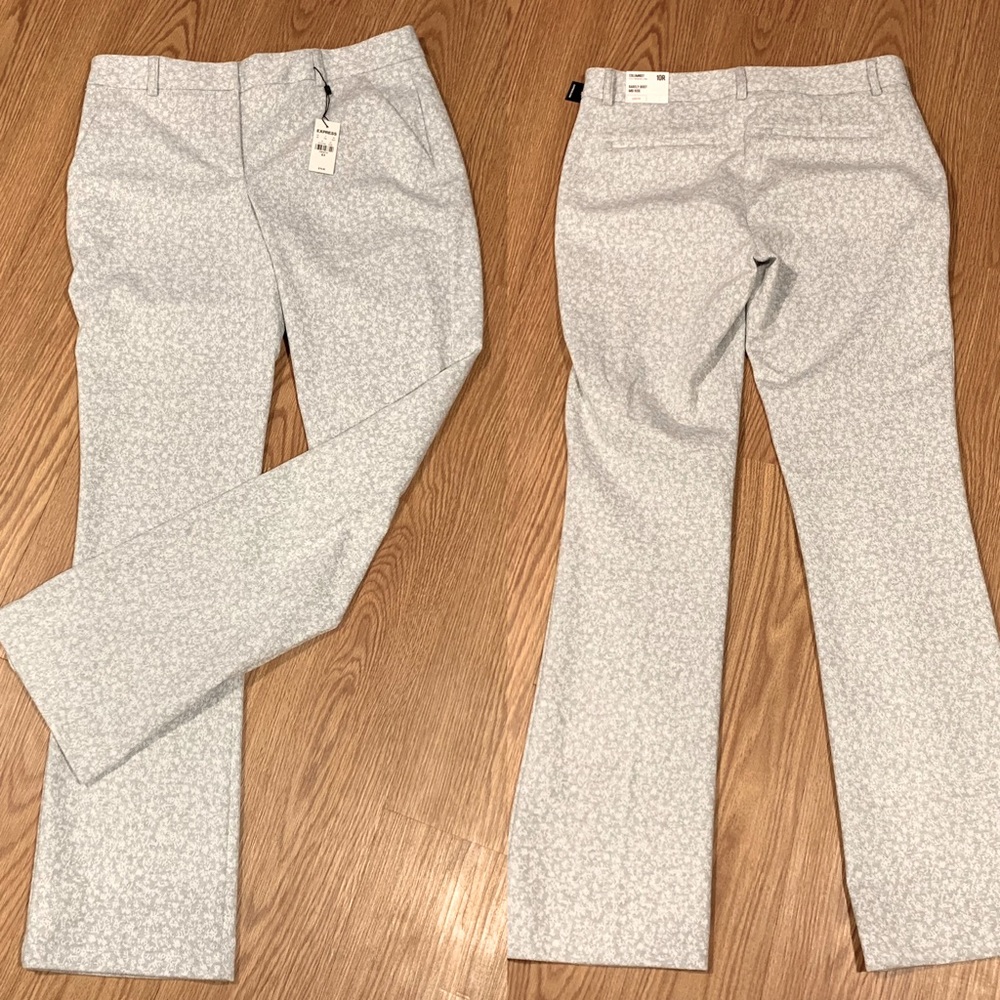 Gray and white dress pants